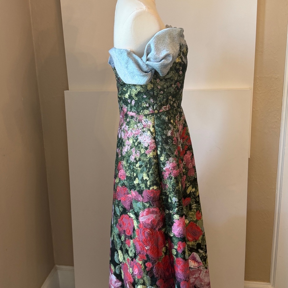 Oscar de la Renta Off-Shoulder Floral Maxi Dress in Black, Pink, Green - Picture 11 of 16